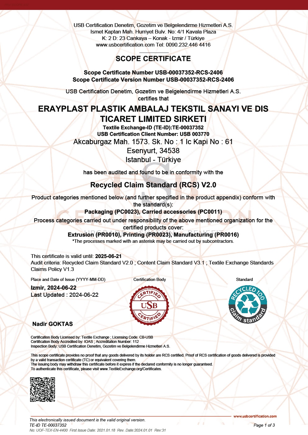 Scope Certificate